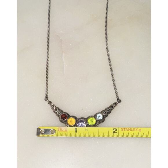 TH 925 Sterling Silver Curved Collar Necklace Multi Gemstone Design - Picture 4 of 4